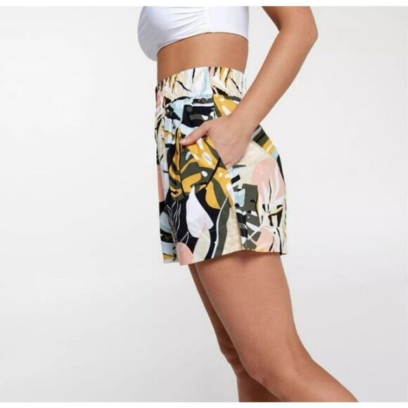 ✨Calia Multicolored Palm High Rise Inverted Pleat Pull On Linen Sz M Shorts✨ - Picture 2 of 7